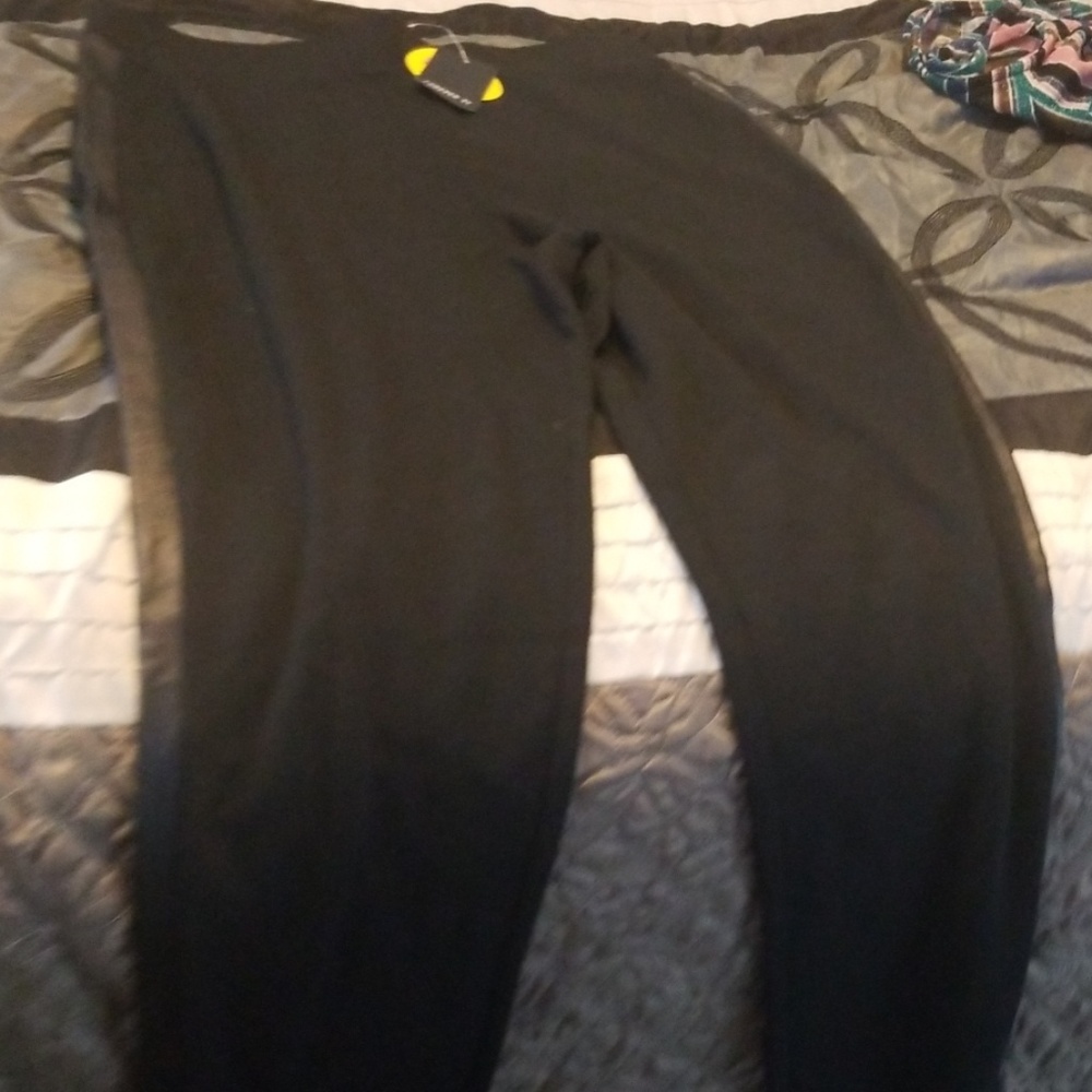 Black tights with leather strip on each side
